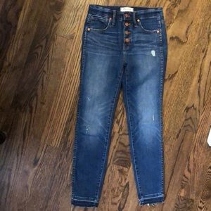 Button front medium wash skinny jean